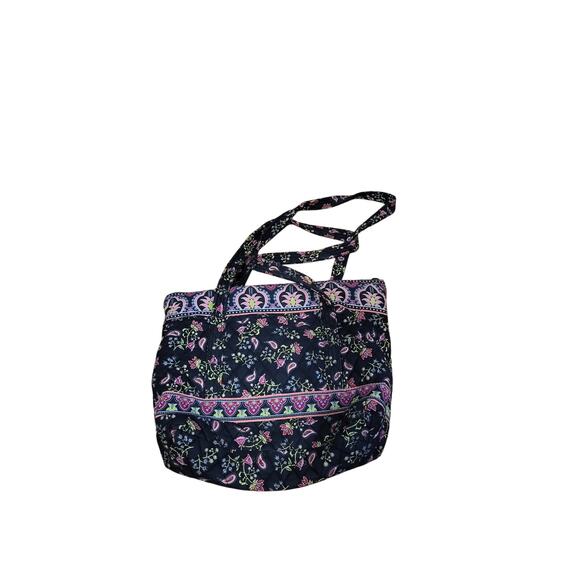 Croft & Barrow Quilted Tote Bag Black Floral Paisley Shoulder Bag Purse Zip Top - Picture 5 of 11